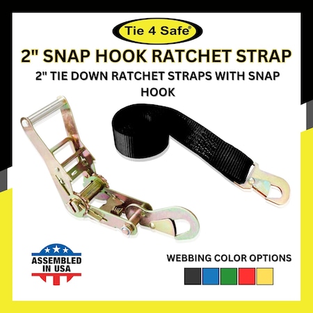 Tie 4 Safe 2" x 10' Ratchet Strap w/Snap Hook for Car Hauler Flatbed Trailer Wrecker Black, 6PK RT43-10-BLK-C-6